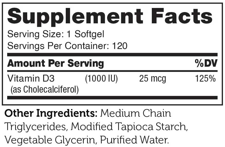 Advanced Nutrition By Zahler Vitamin D3 1000 IU Softgels