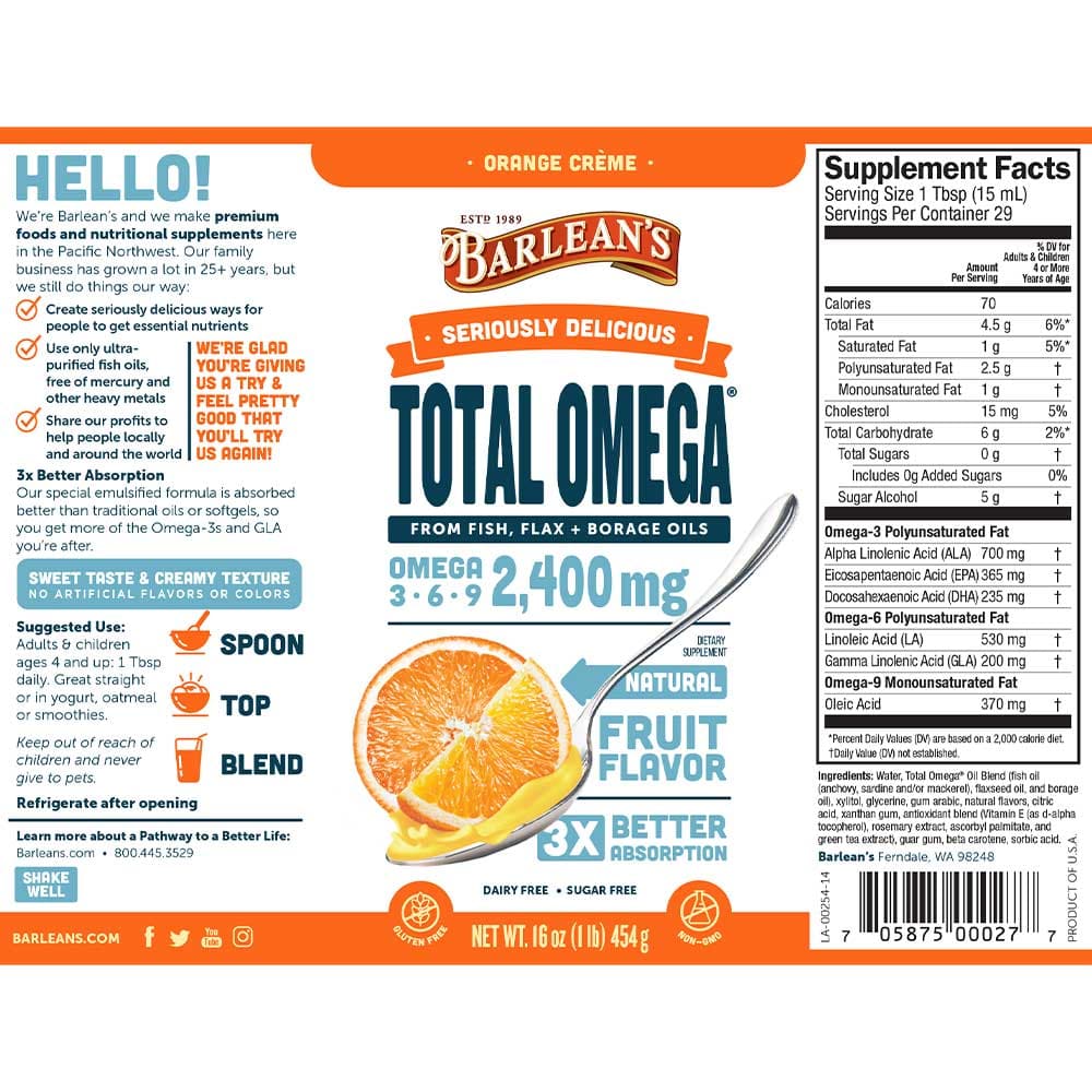 Barlean's Organic Oils Seriously Delicious™ Total Omega® Orange Crème