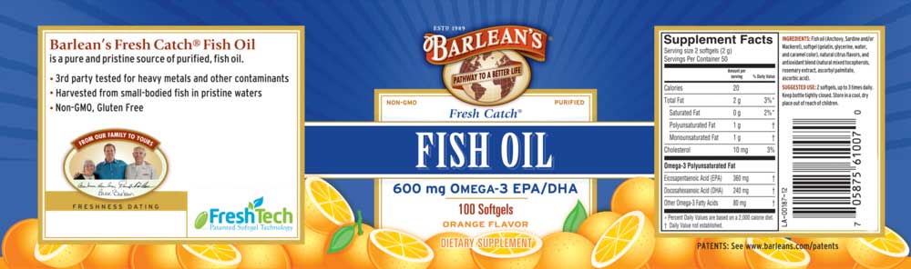 Barlean's Organic Oils Fresh Catch® Orange Flavor Fish Oil Softgels