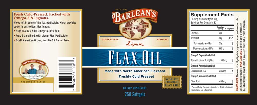 Barlean's Organic Oils Lignan Flax Oil Softgels