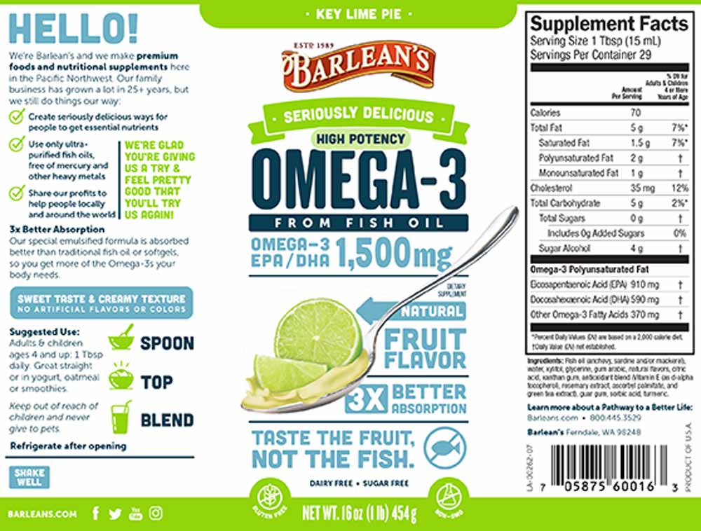 Barlean's Organic Oils Seriously Delicious™ Omega-3 High Potency Fish Oil Key Lime Pie