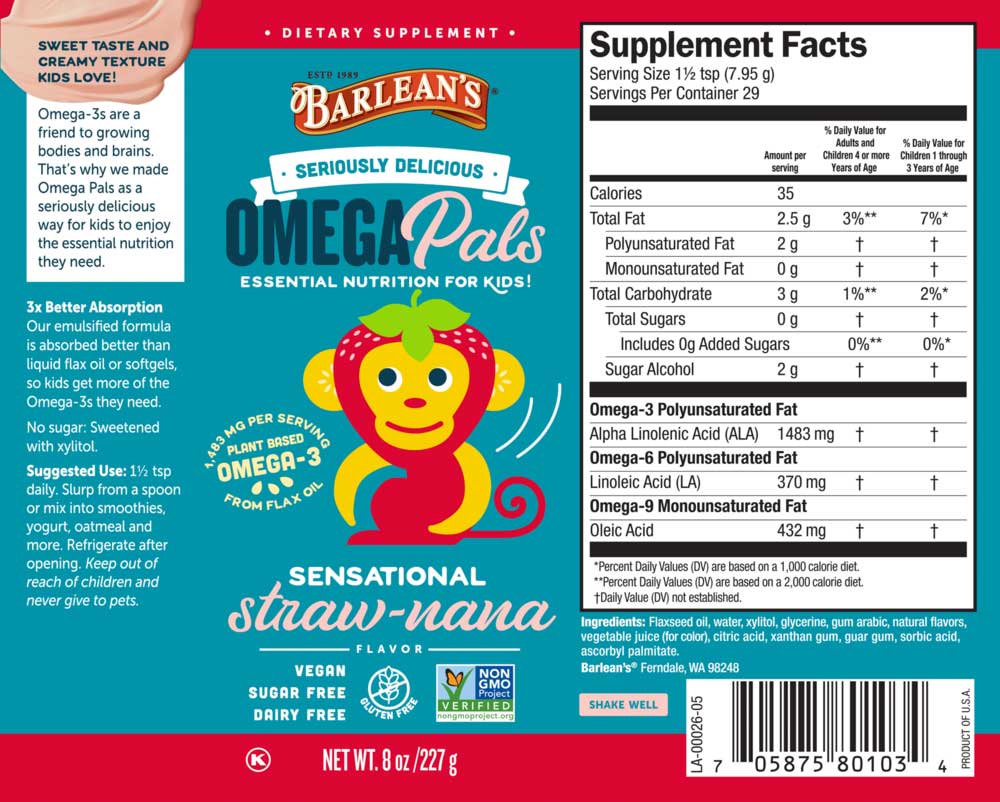 Barlean's Organic Oils Seriously Delicious Omega Pals Sensational Straw-nana Flax Oil