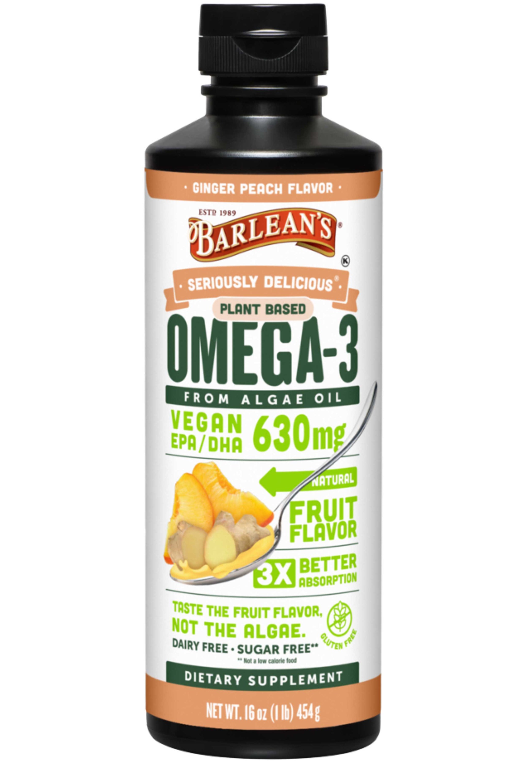 Barlean's Organic Oils Seriuosly Delicious Omega-3 from Algae Oil Ginger Peach