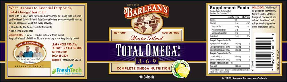 Barlean's Organic Oils Total Omega® 3-6-9 Lemonade Flavor Softgels