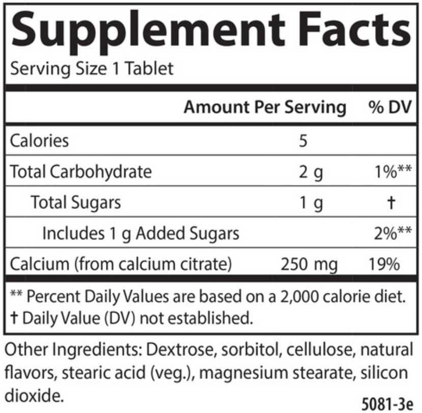Carlson Labs Chewable Calcium Citrate 250 mg