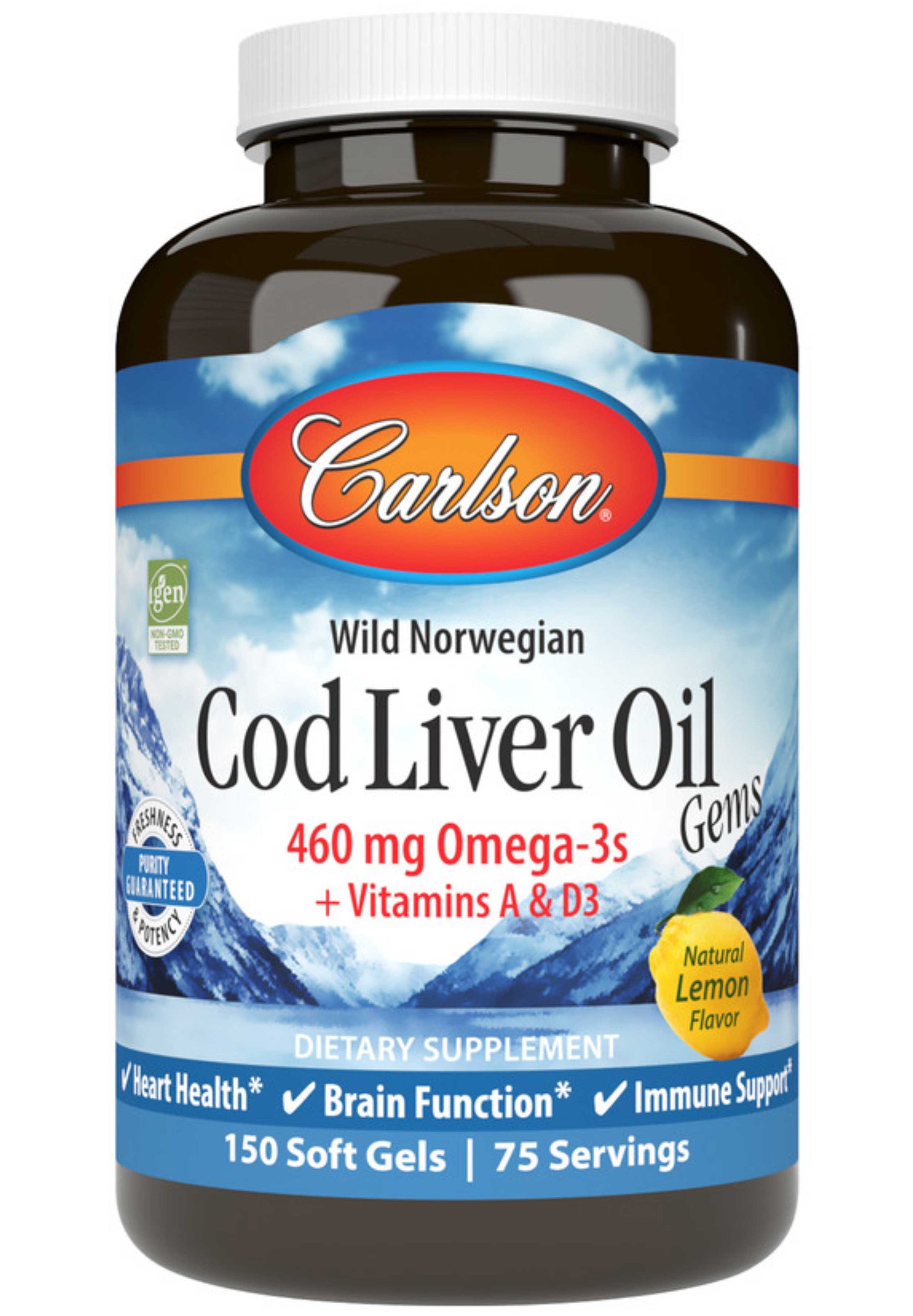 Carlson Labs Cod Liver Oil Gems, Lemon
