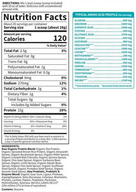 Garden of Life Raw Organic Protein Unflavored, No Stevia