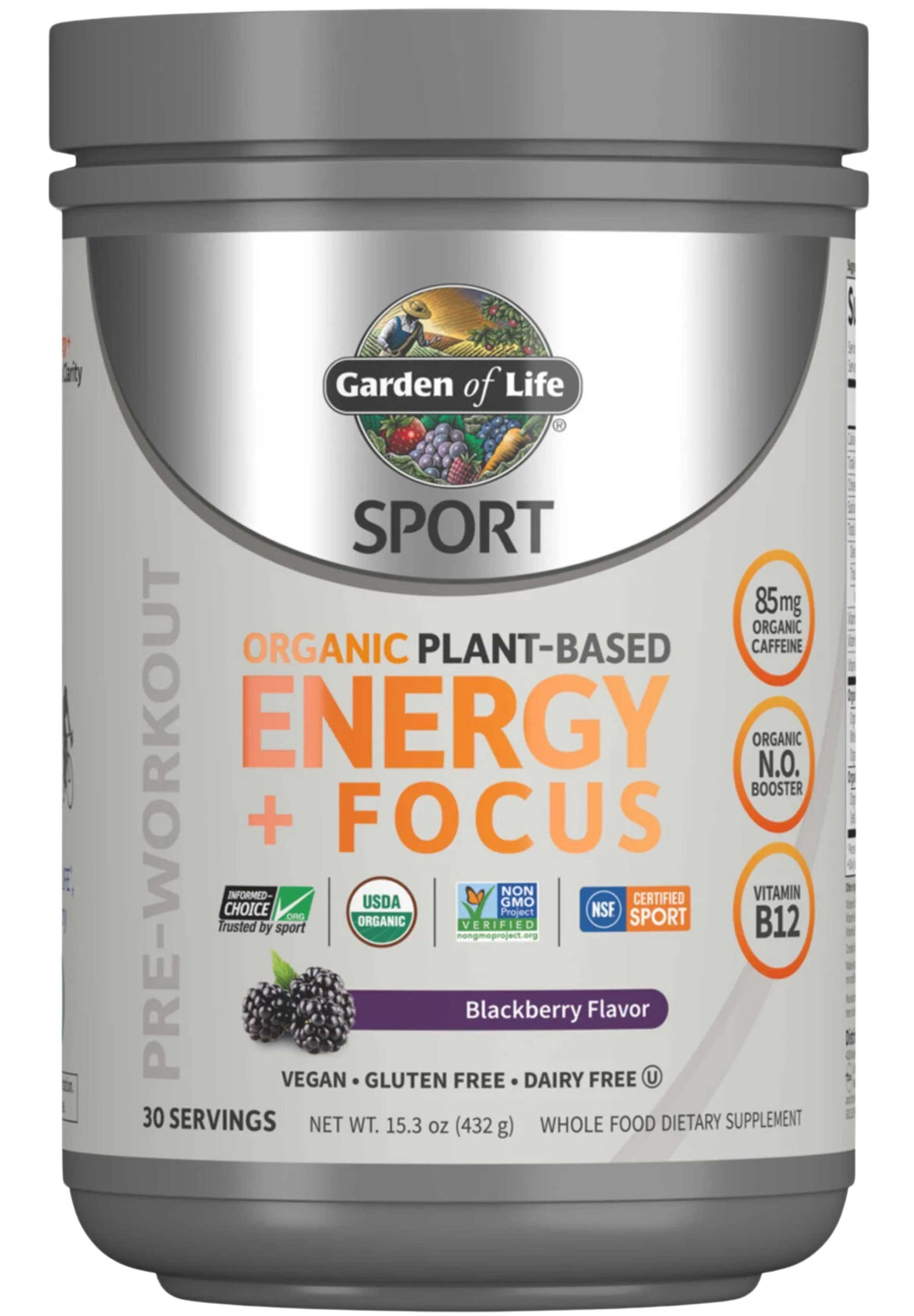 Garden of Life SPORT Organic Plant-Based Energy + Focus Blackberry