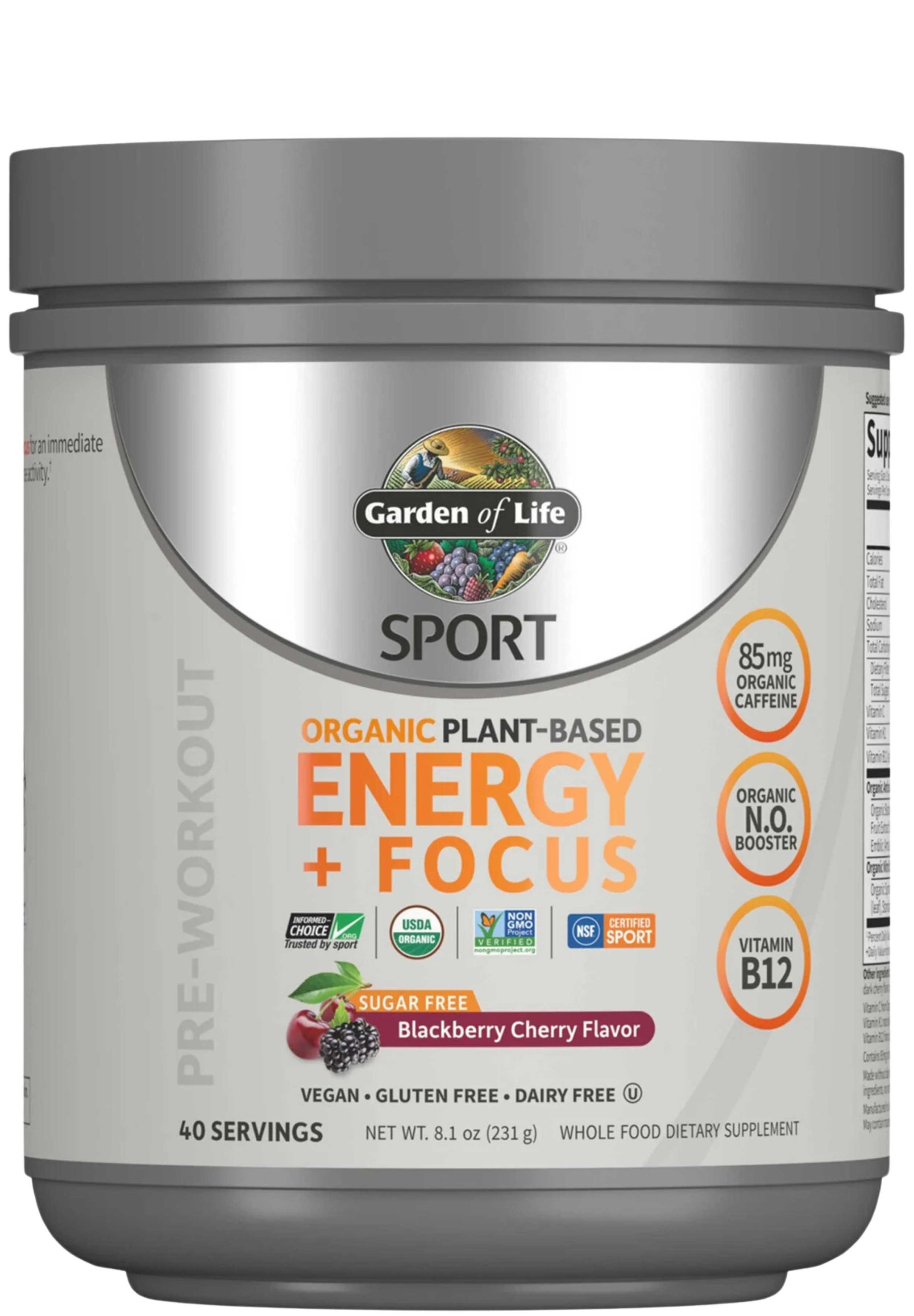 Garden of Life SPORT Organic Plant-Based Energy + Focus SF Blackberry Cherry