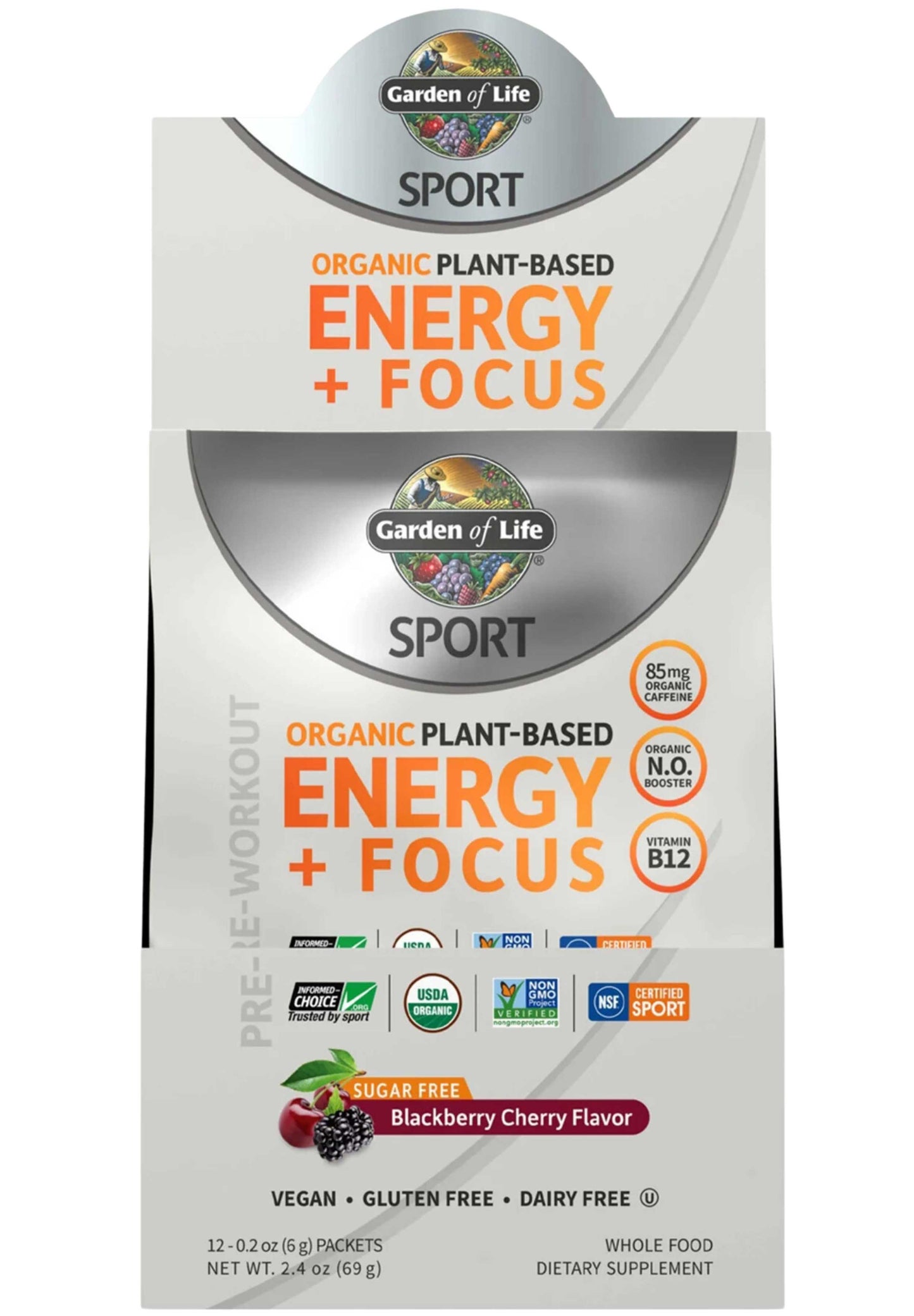 Garden of Life SPORT Organic Plant-Based Energy + Focus SF Blackberry Cherry