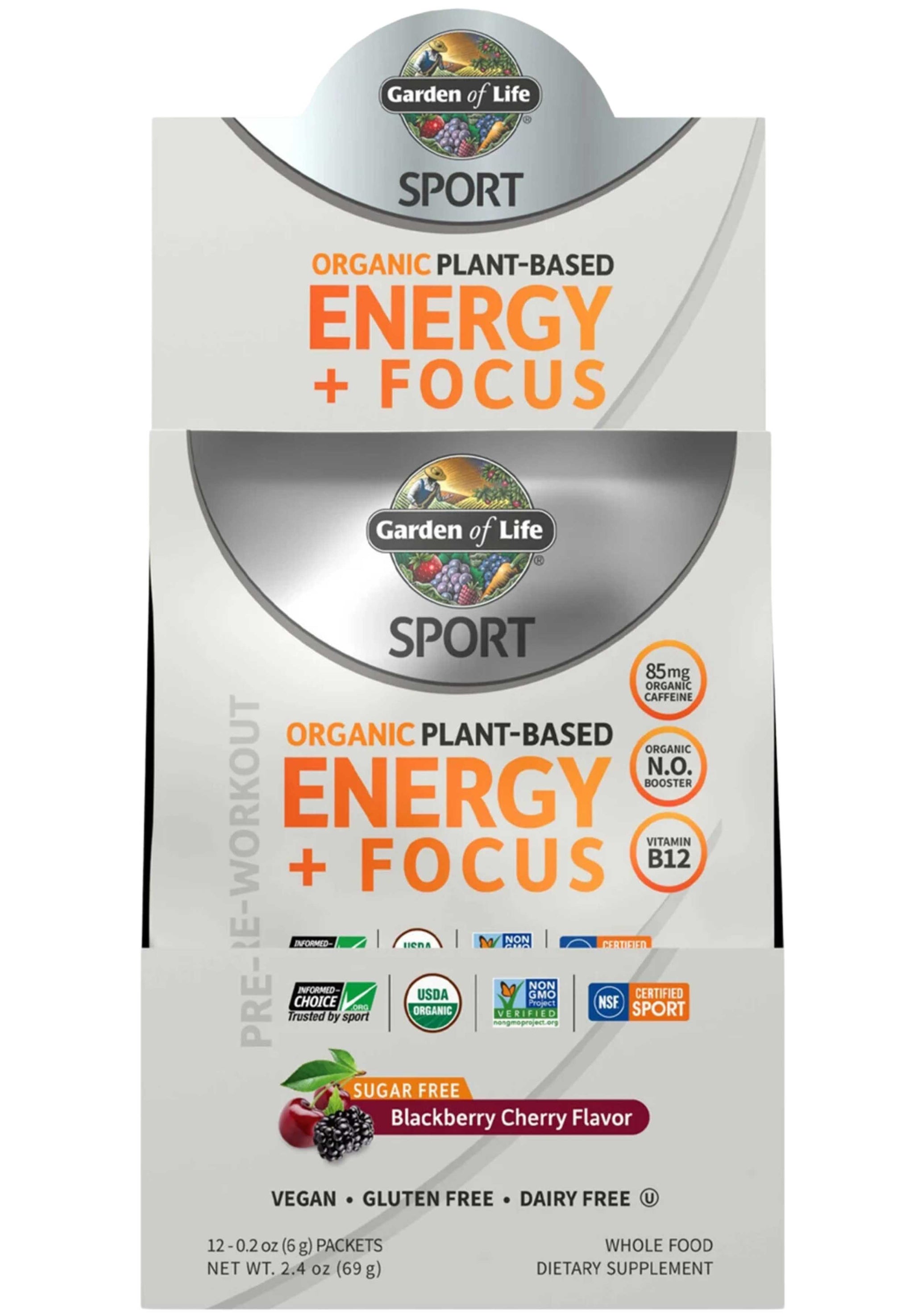 Garden of Life SPORT Organic Plant-Based Energy + Focus SF Blackberry Cherry