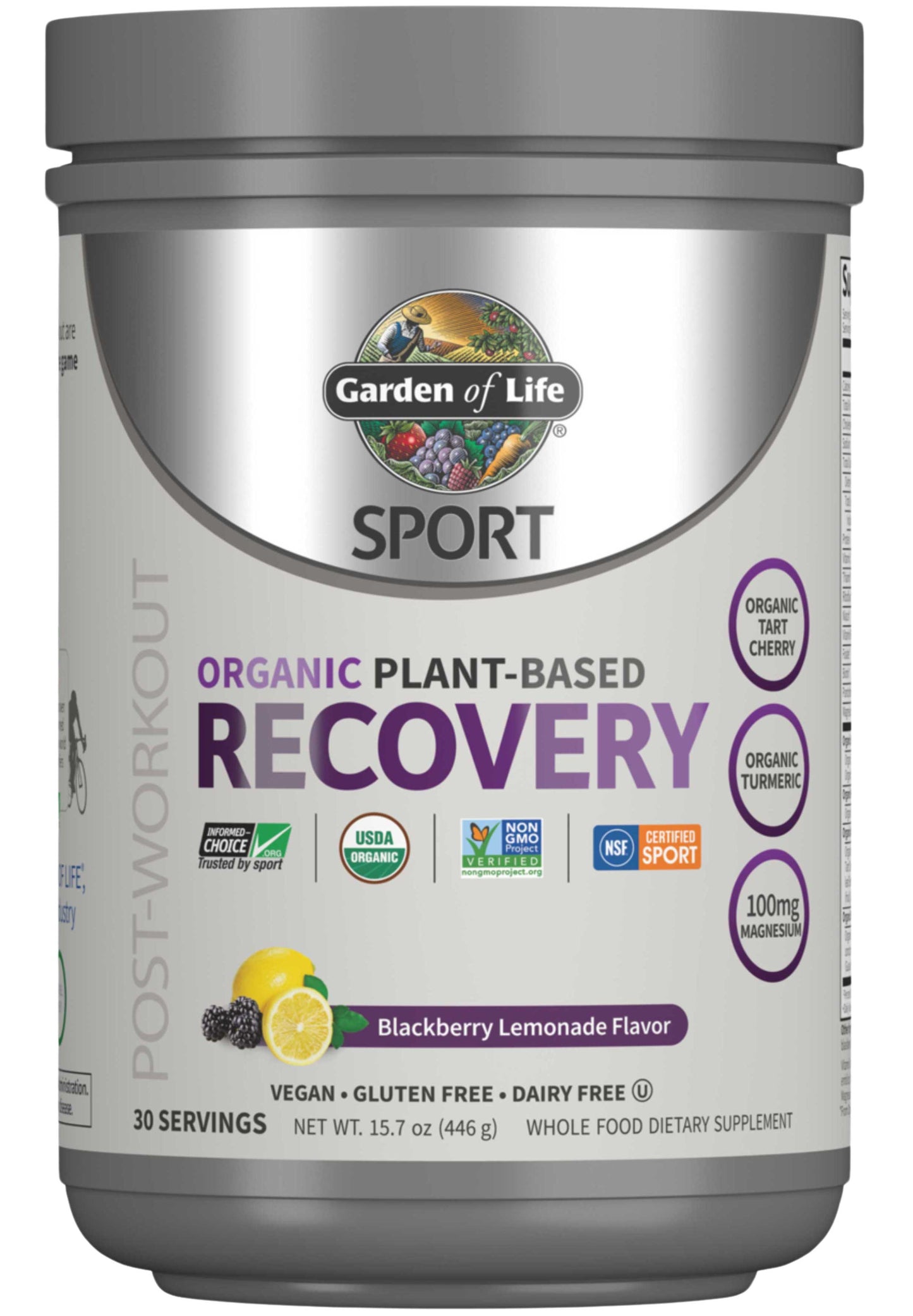 Garden of Life SPORT Organic Plant-Based Recovery Blackberry Lemonade