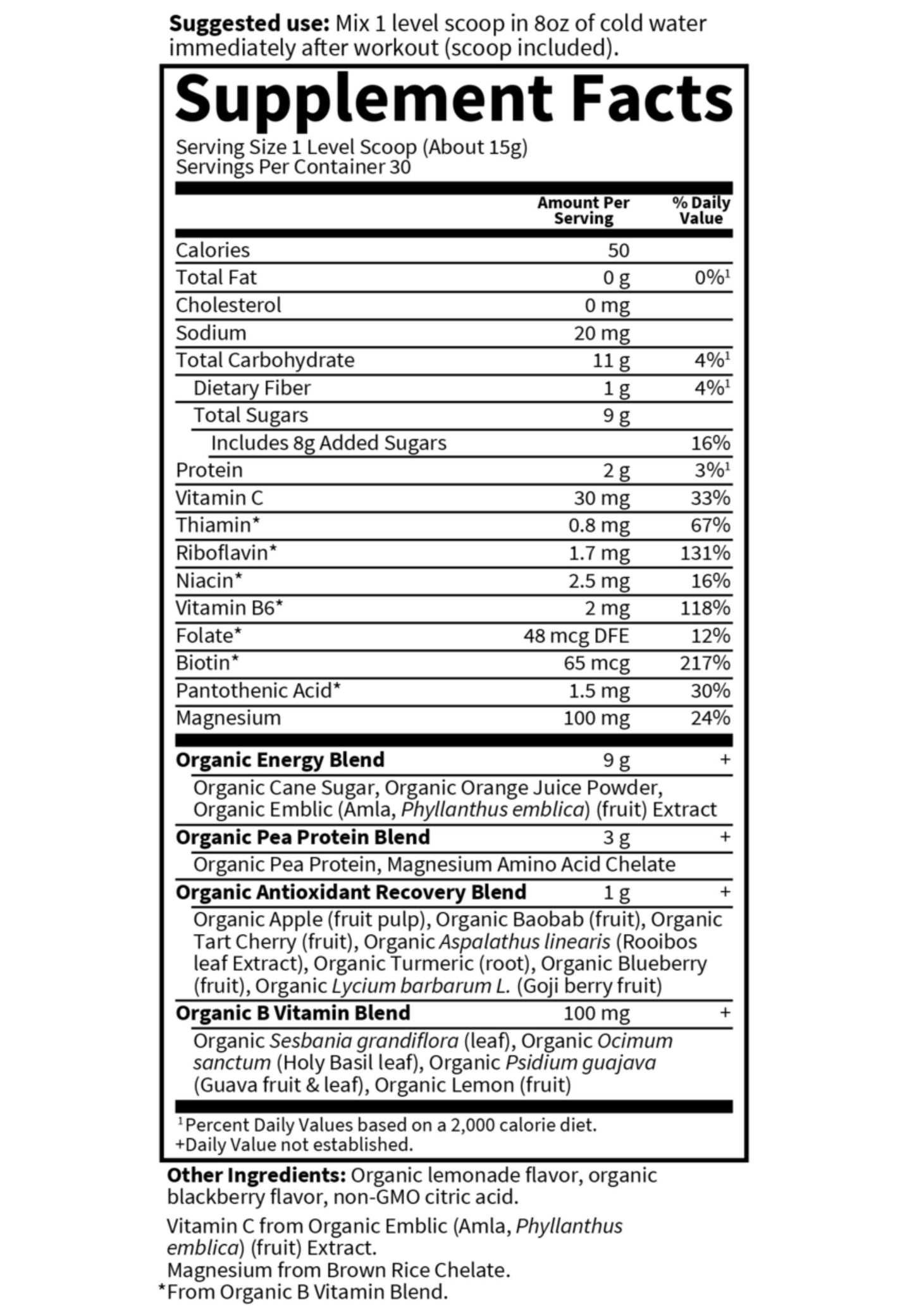 Garden of Life SPORT Organic Plant-Based Recovery Blackberry Lemonade