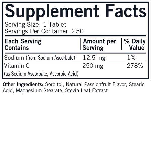 Kirkman Chewable Tablets Vitamin C 250 mg (Formerly Vitamin C 250 mg Chewable Tablets with Stevia)