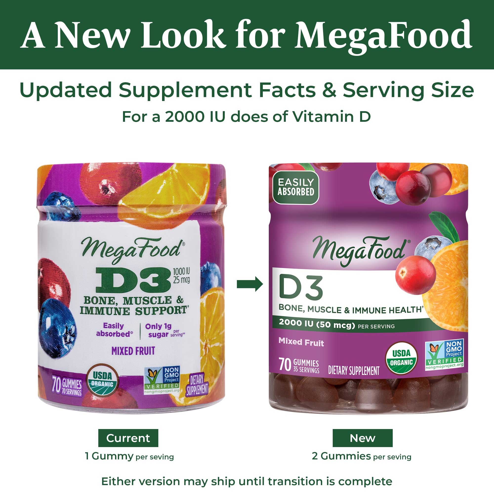 MegaFood D3 2000 IU (Formerly 1000 IU) Wellness Mixed Fruit Gummies
