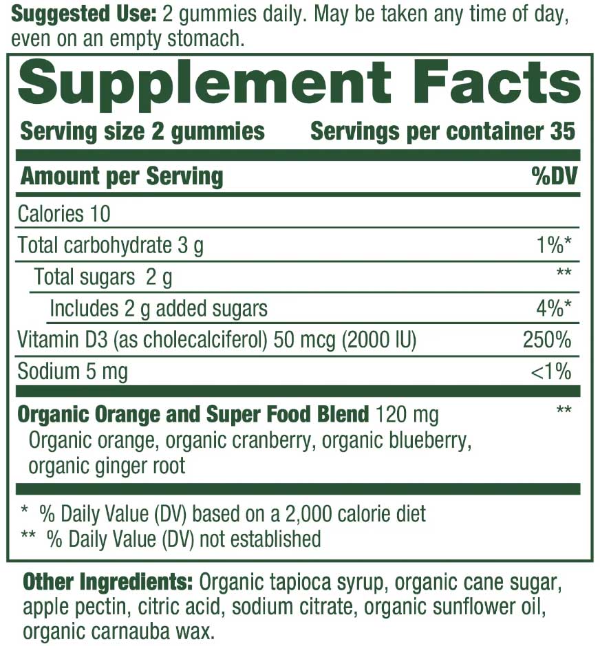 MegaFood D3 2000 IU (Formerly 1000 IU) Wellness Mixed Fruit Gummies