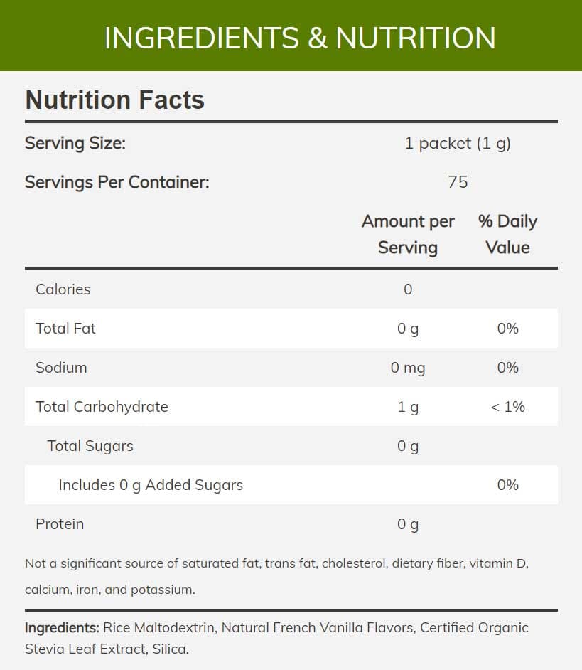 NOW Better Stevia, French Vanilla Packets