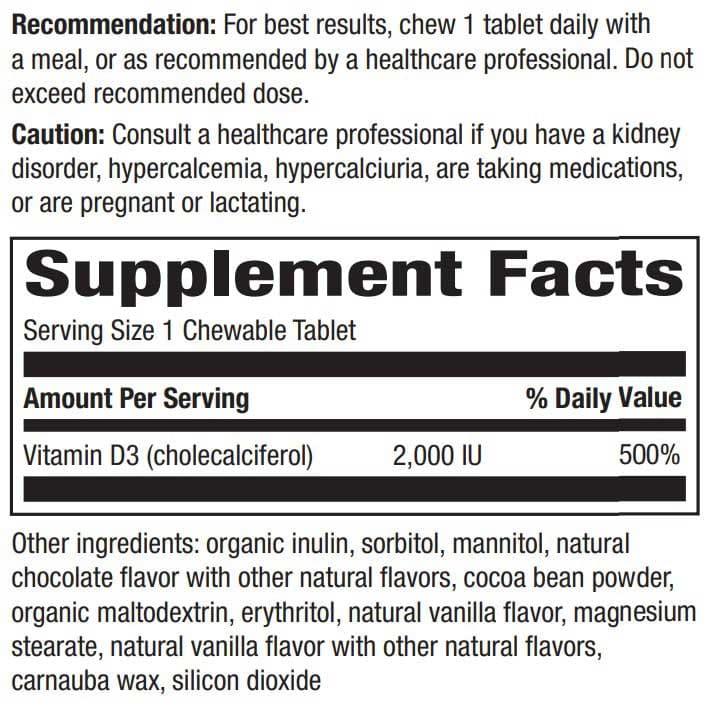 Nature's Way Vitamin D3 Extra Strength, Chocolate, Sugar-Free Chewable Tablets