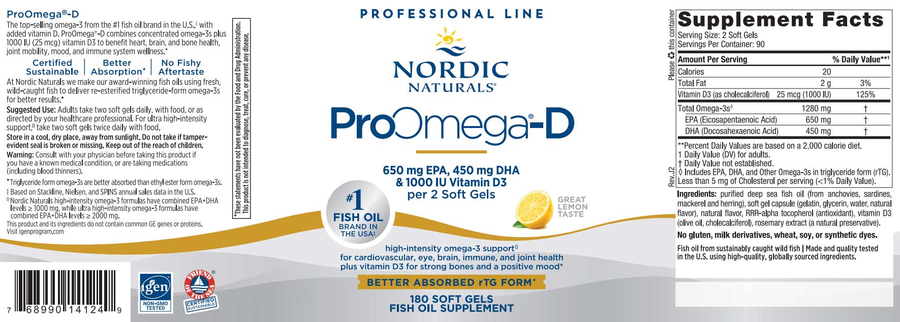 Nordic Naturals ProOmega-D Lemon 1000 mg