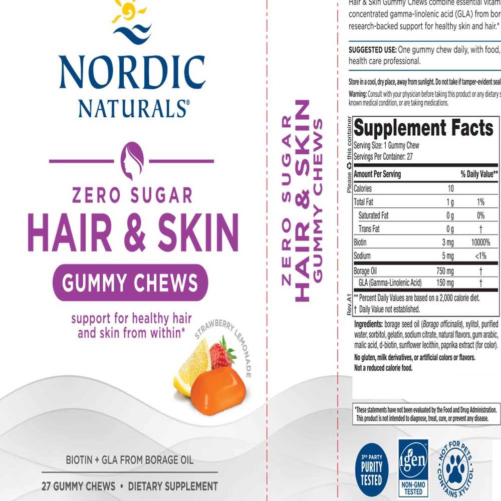 Nordic Naturals Zero Sugar Hair and Skin Gummy Chews