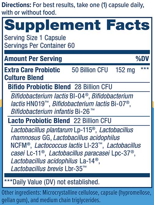 Renew Life Extra Care Ultimate Flora Probiotic 50 Billion CFU (Formerly Extra Care Digestive Probiotic)