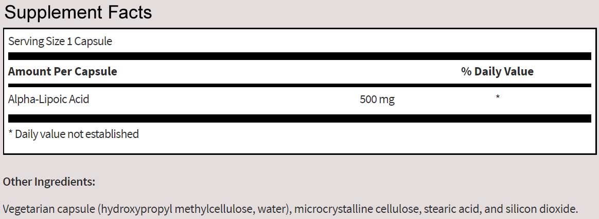 SFI HEALTH (Klaire Labs) Alpha-Lipoic Acid 500 mg