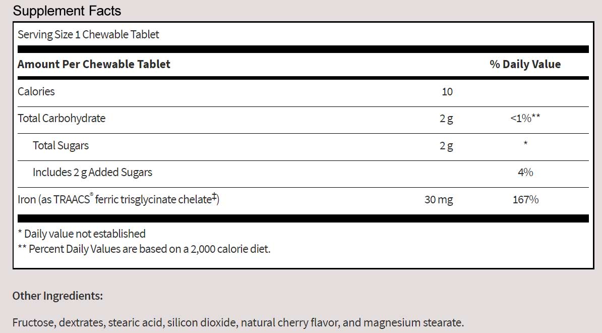 SFI HEALTH (Klaire Labs) Chewable Iron Chelate 30 mg