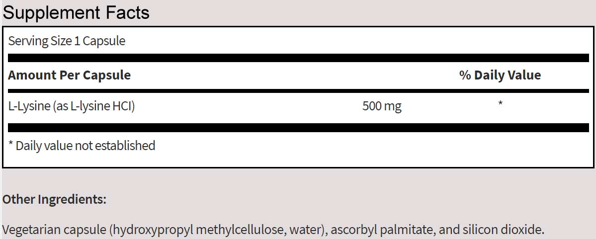SFI HEALTH (Klaire Labs) L-Lysine 500 mg