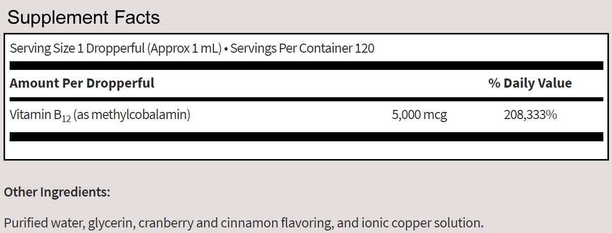 SFI HEALTH (Klaire Labs) Vitamin B12 Liquid (Methylcobalamin 5000 mcg)