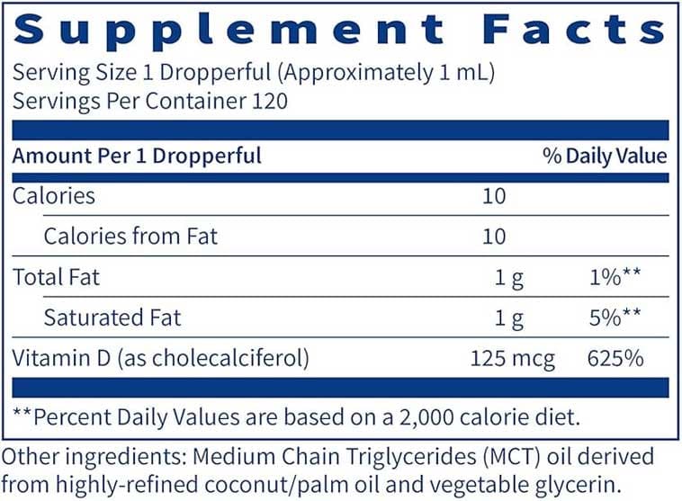 SFI HEALTH (Klaire Labs) Vitamin D3 (5,000 IU) Liquid