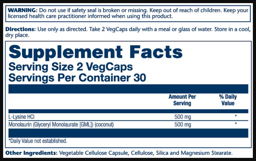 Solaray L-Lysine Monolaurin 1:1 Ratio