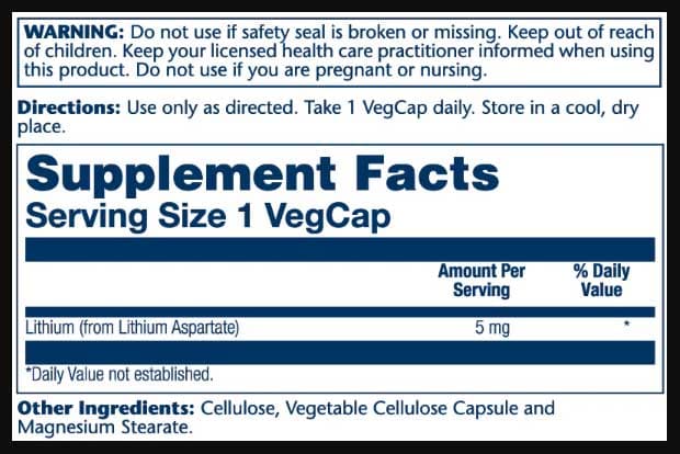 Solaray Lithium Aspartate 5 mg