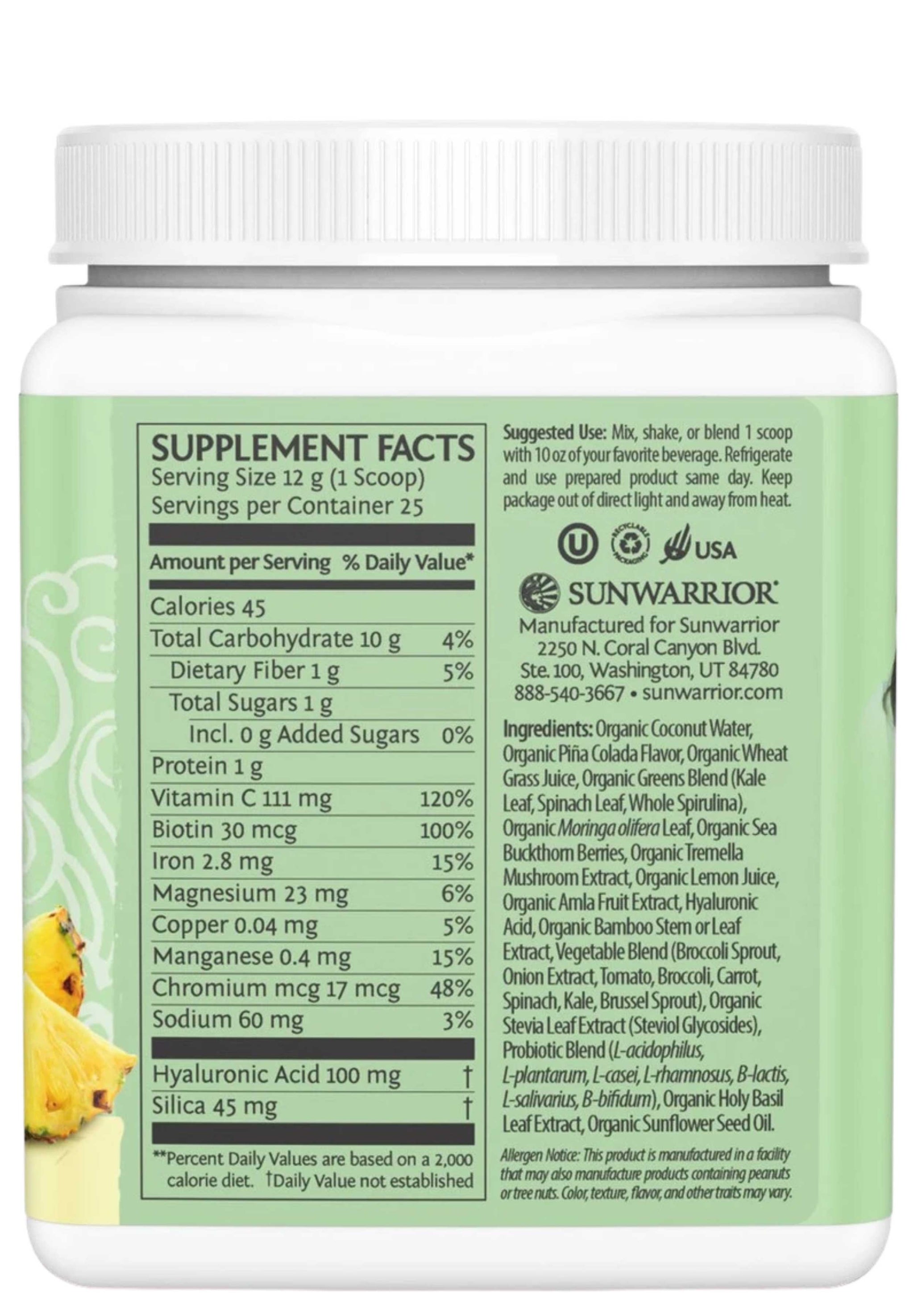 Sunwarrior Beauty Greens Collagen Booster Piña Colada