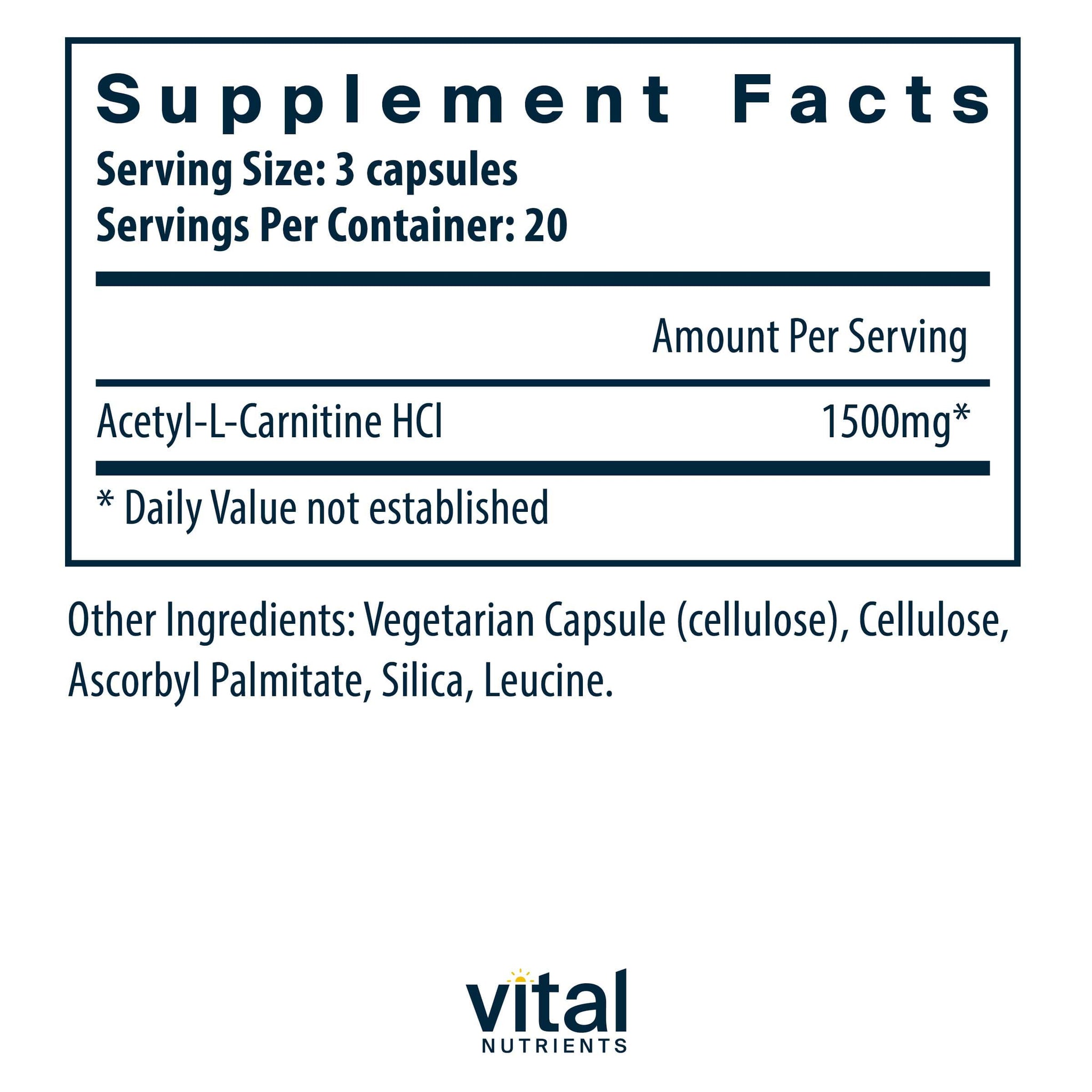 Vital Nutrients Acetyl L-Carnitine 500mg