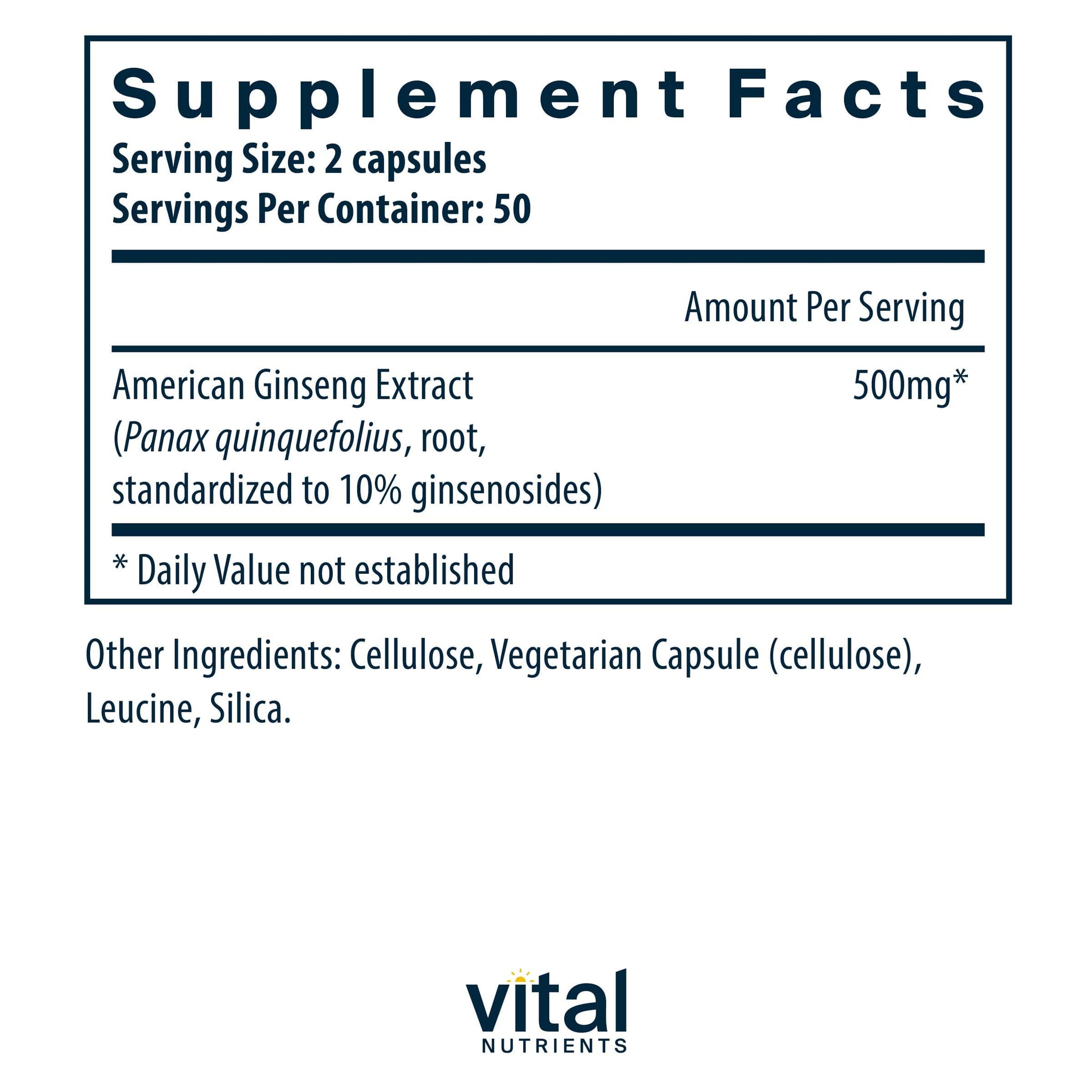 Vital Nutrients American Ginseng Extract 250 mg