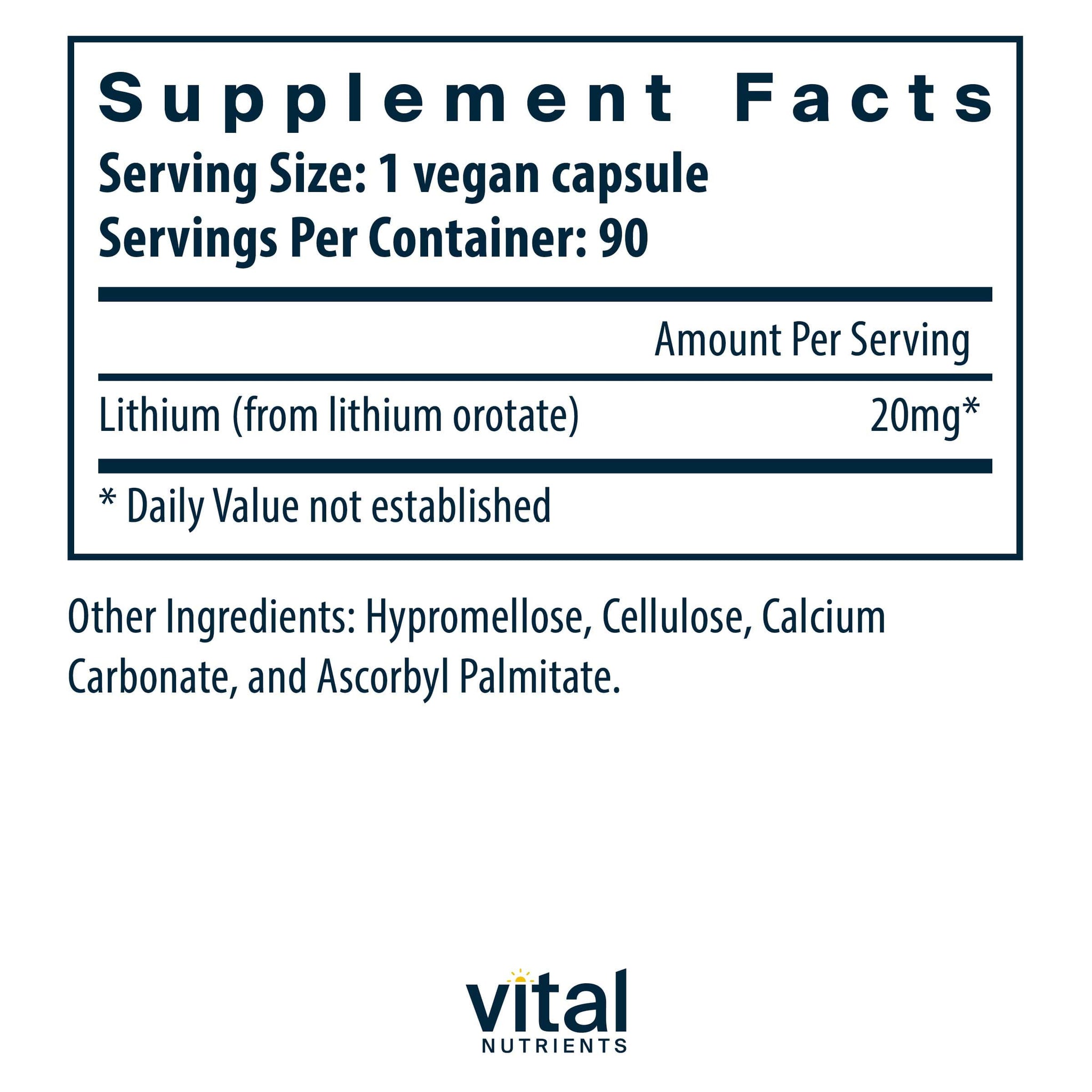 Vital Nutrients Lithium (orotate) 20mg