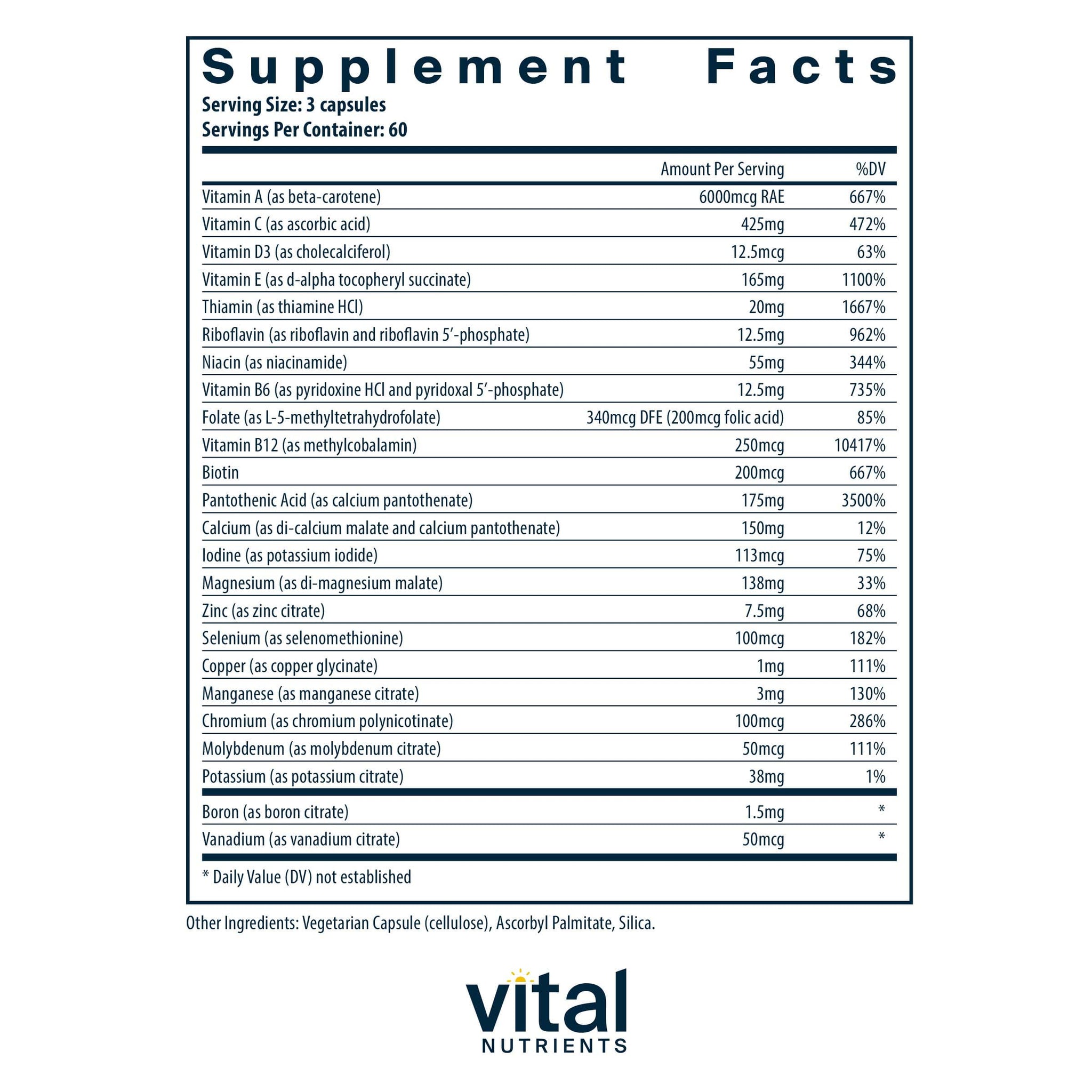 Vital Nutrients Multi-Nutrients Citrate/Malate with Copper, without Iron (Formerly Multi-Nutrients 2)