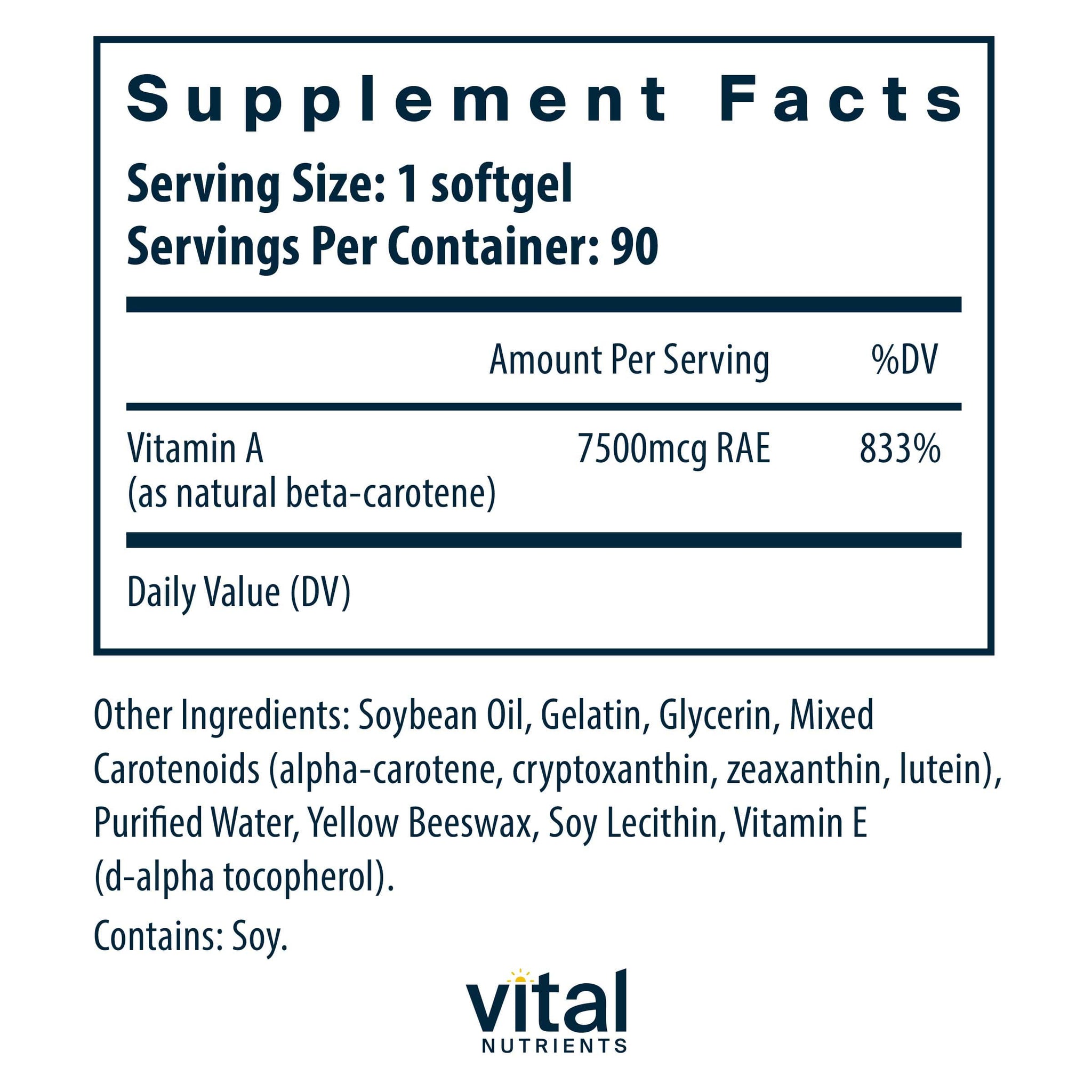 Vital Nutrients Natural Beta Carotene 25000IU