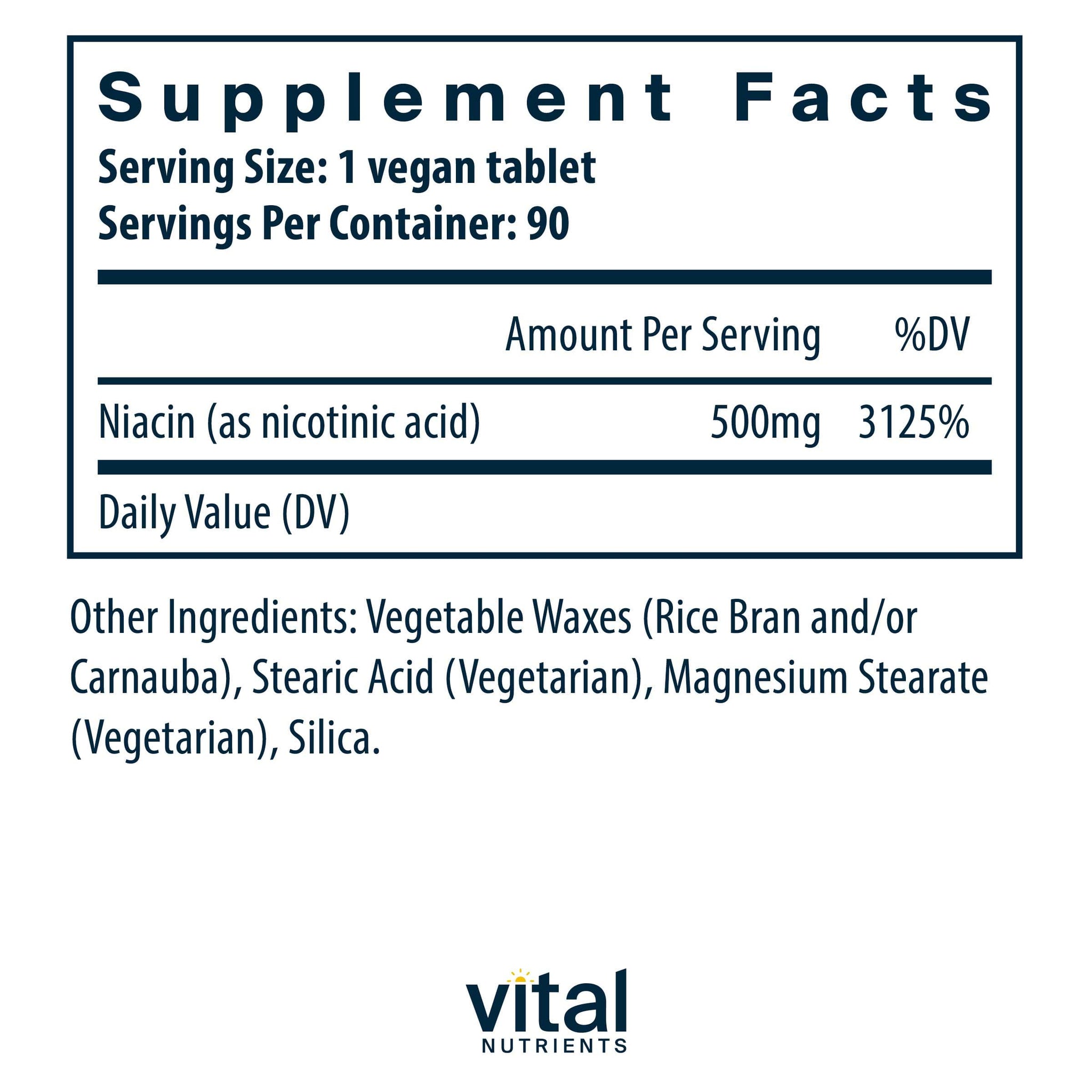 Vital Nutrients Niacin 500mg