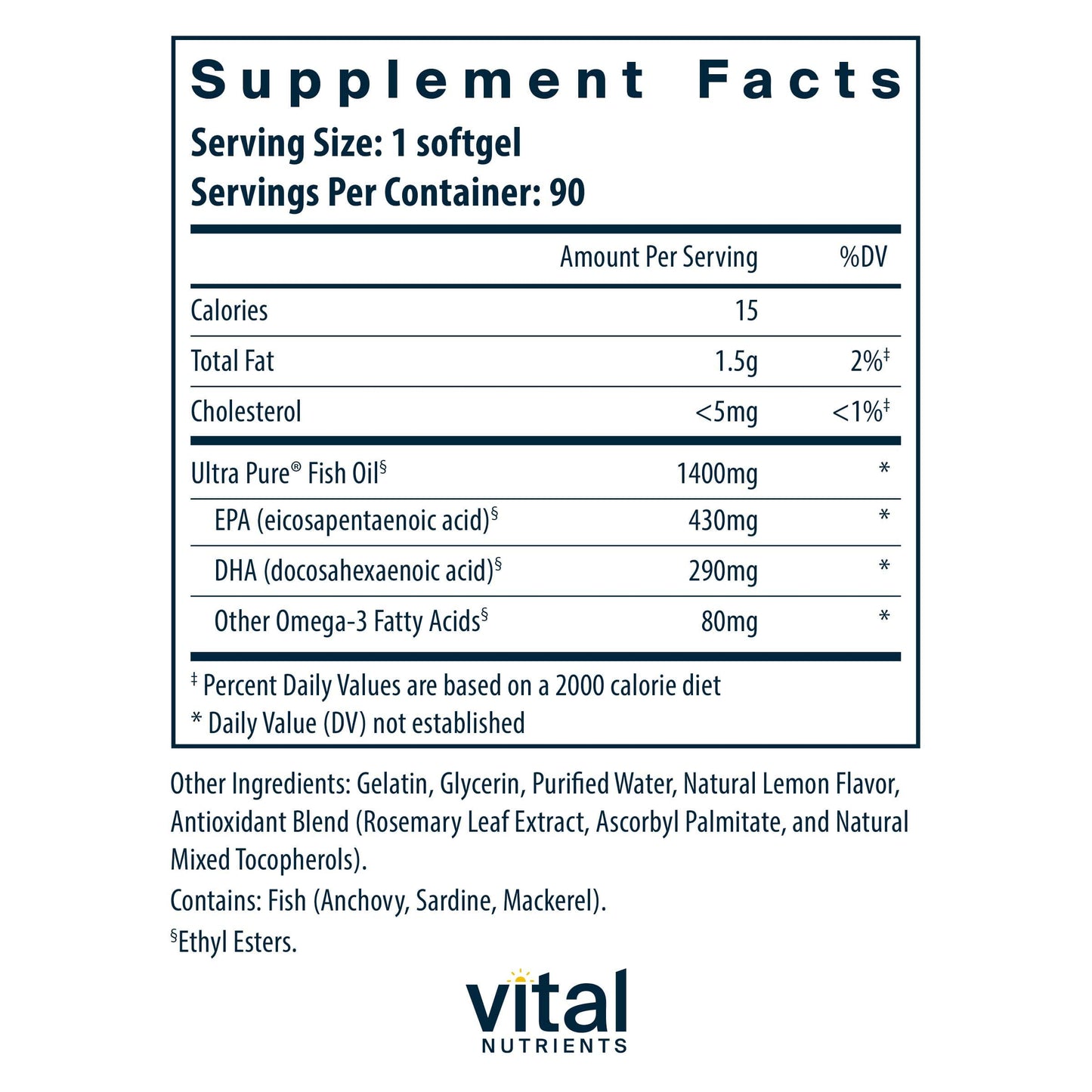 Vital Nutrients Ultra Pure® Fish Oil 800 Lemon