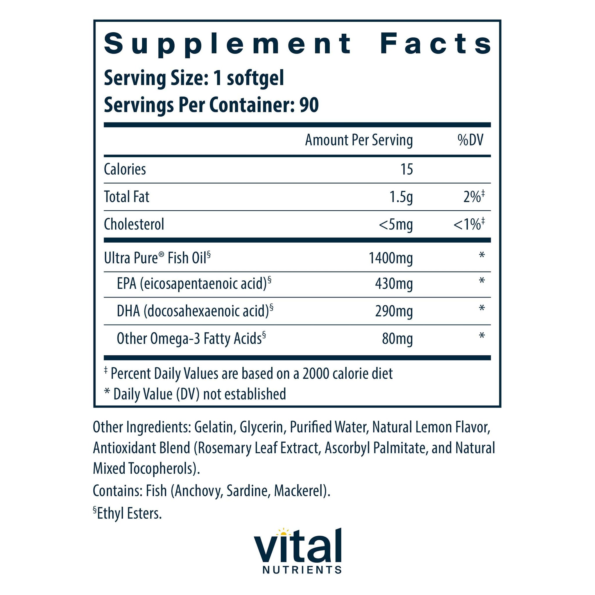 Vital Nutrients Ultra Pure® Fish Oil 800 Lemon