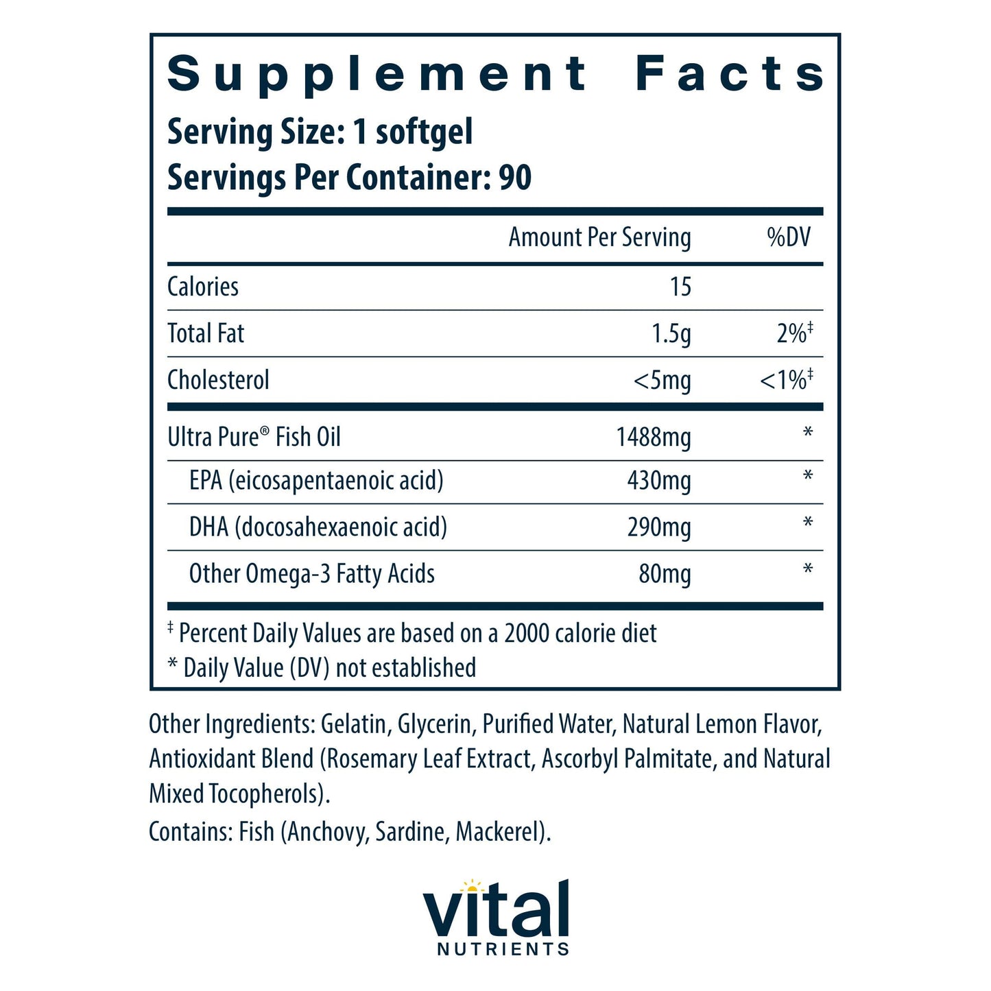 Vital Nutrients Ultra Pure® Fish Oil 800 TG (Triglyceride Formula)