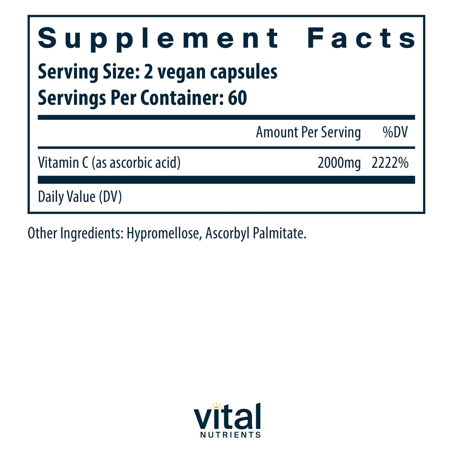 Vital Nutrients Vitamin C Veg Caps (100% Pure Ascorbic Acid)