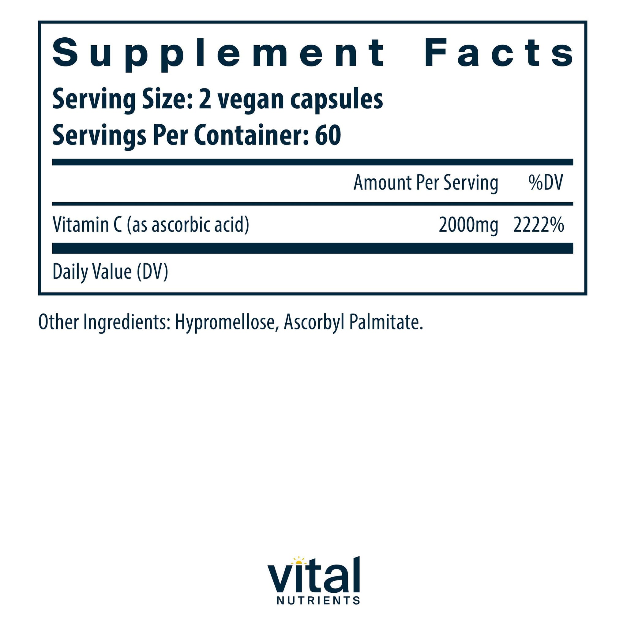 Vital Nutrients Vitamin C Veg Caps (100% Pure Ascorbic Acid)