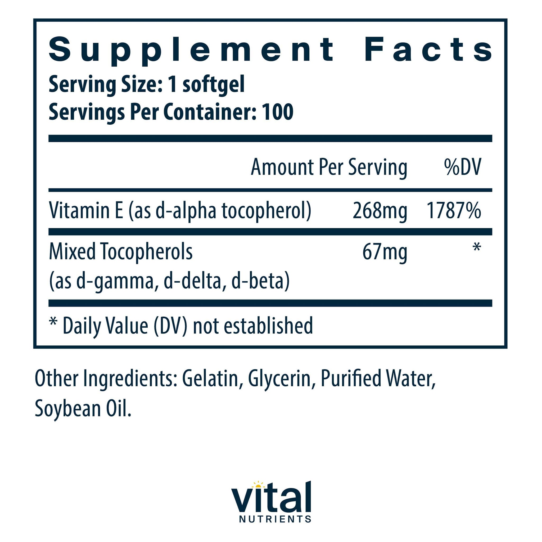 Vital Nutrients Vitamin E 400 IU (with mixed tocopherols)