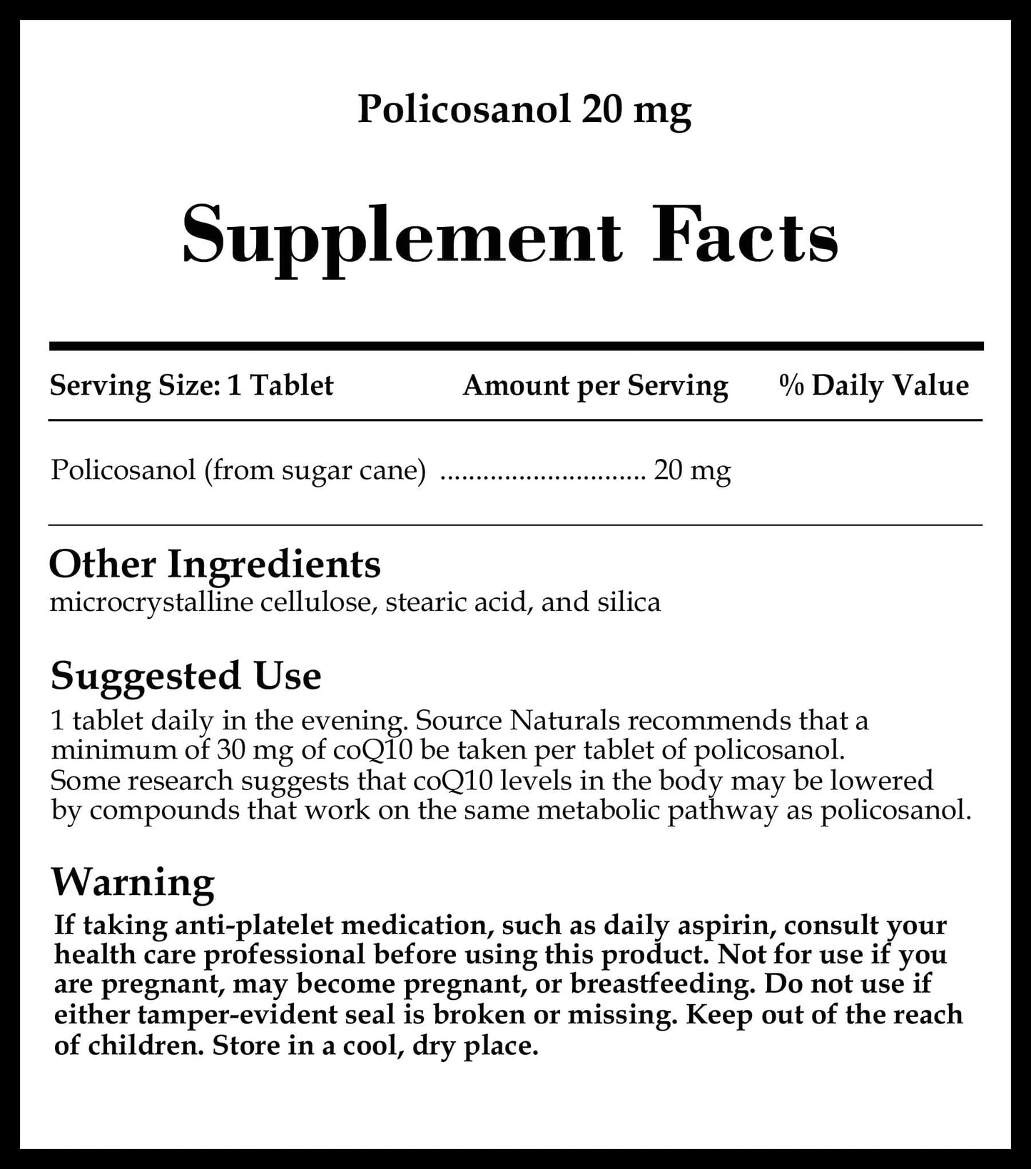Source Naturals Policosanol 20 mg